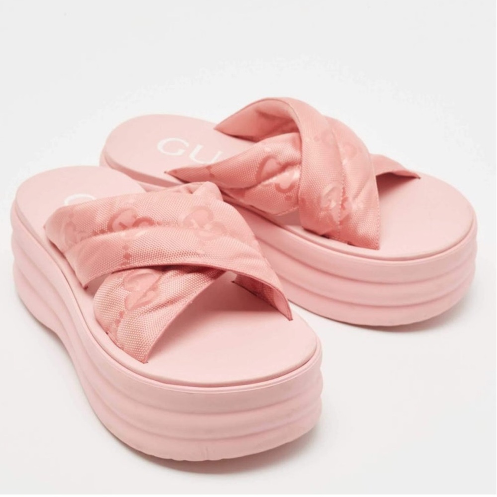 NEW Gucci GG supreme jacquard logo platform sandals